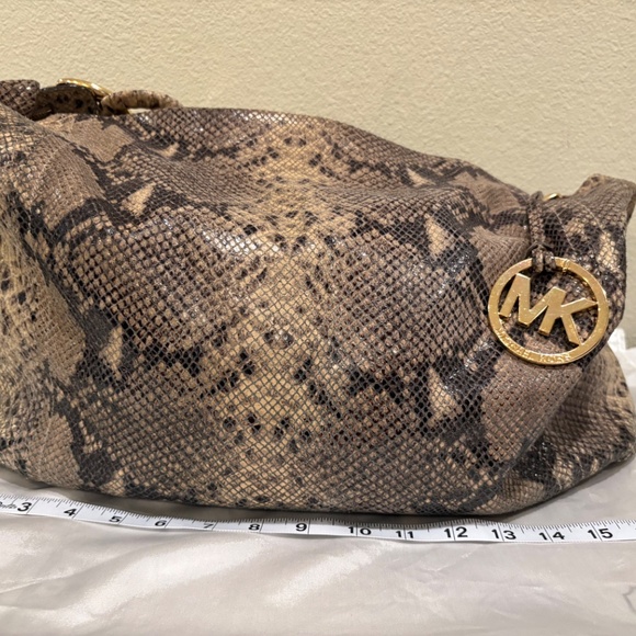 Michael Kors Hobo Tan Effect Leather Python Suede Tote Purse - Picture 7 of 14